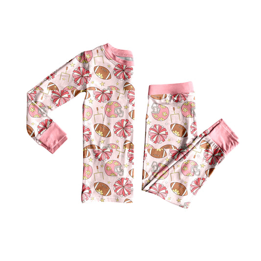 presale GLP2713 Baby Girls Footballs Cheer Plaid Top Pant Team Pajamas Set D 816