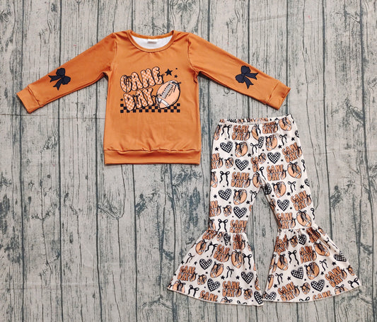 presale GLP2721 Game Day Bow Pattern Rugby Plaid Heart Long Sleeve Pants Set D 818
