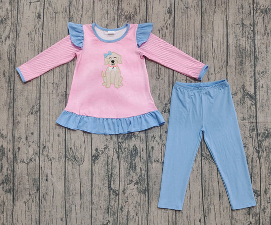 presale GLP2725 Baby Girls Pink Stripe Dogs Tunic Legging Pant Clothes Set D 820