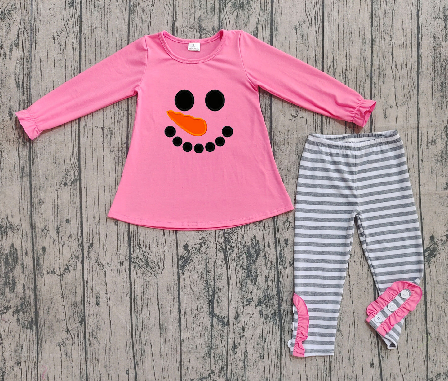 GLP2728 Baby Girls Pink Snowmen Tunic Stripe Leggings Pant Christmas Set  D 905