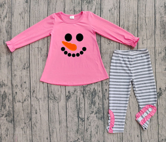 presale GLP2728 Baby Girls Pink Snowmen Tunic Stripe Leggings Pant Christmas Set  D 905
