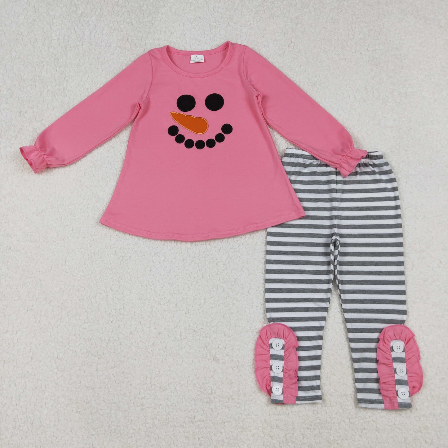 GLP2728 Baby Girls Pink Snowmen Tunic Stripe Leggings Pant Christmas Set  D 905