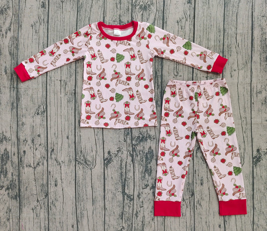 presale GLP2729 Baby Girls Boots Holly Top Pant Christmas Pajamas Set  D 905