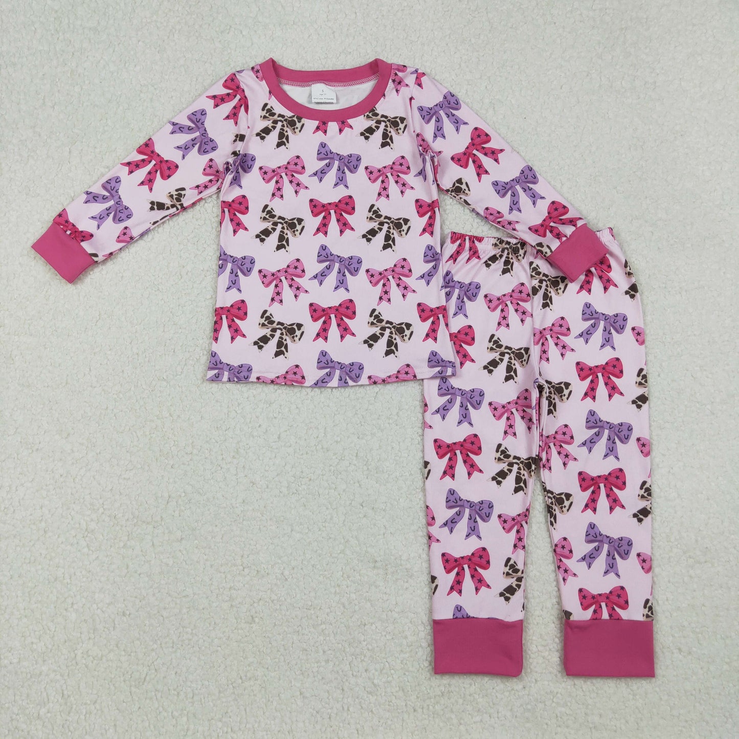 GLP2730 Baby Girls Colorful Bows Plaid Top Pant Fall Pajamas Set D 927