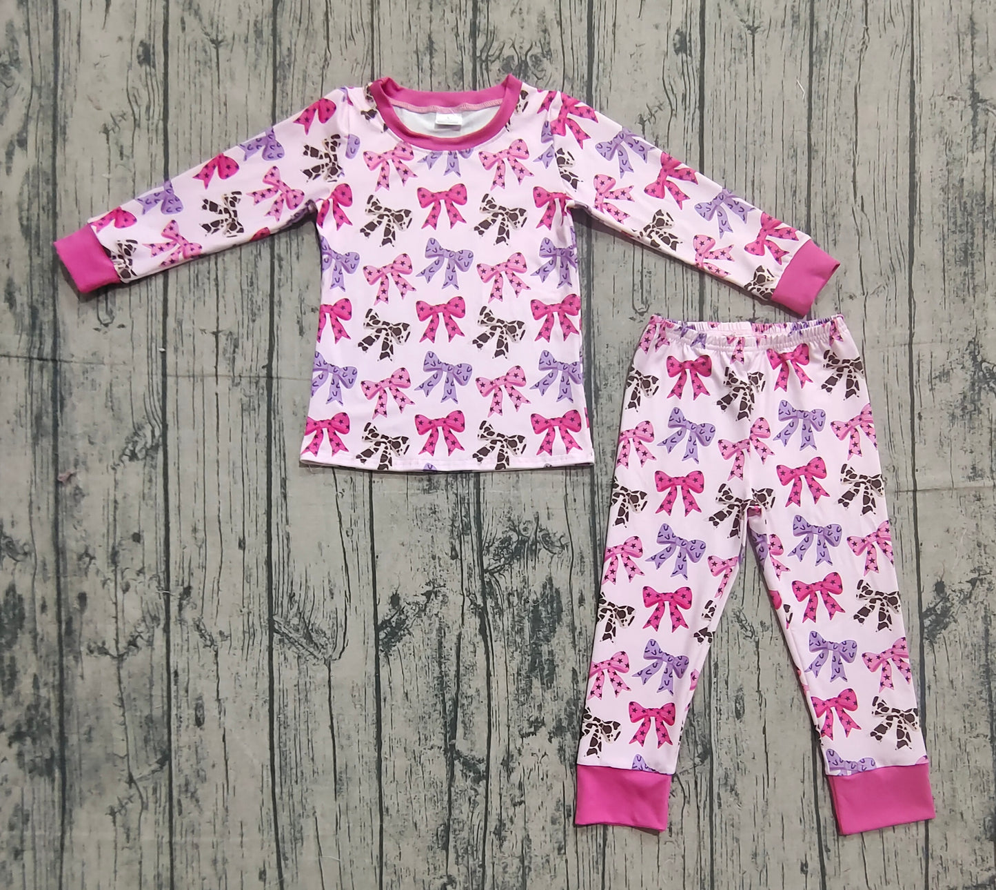 GLP2730 Baby Girls Colorful Bows Plaid Top Pant Fall Pajamas Set D 927