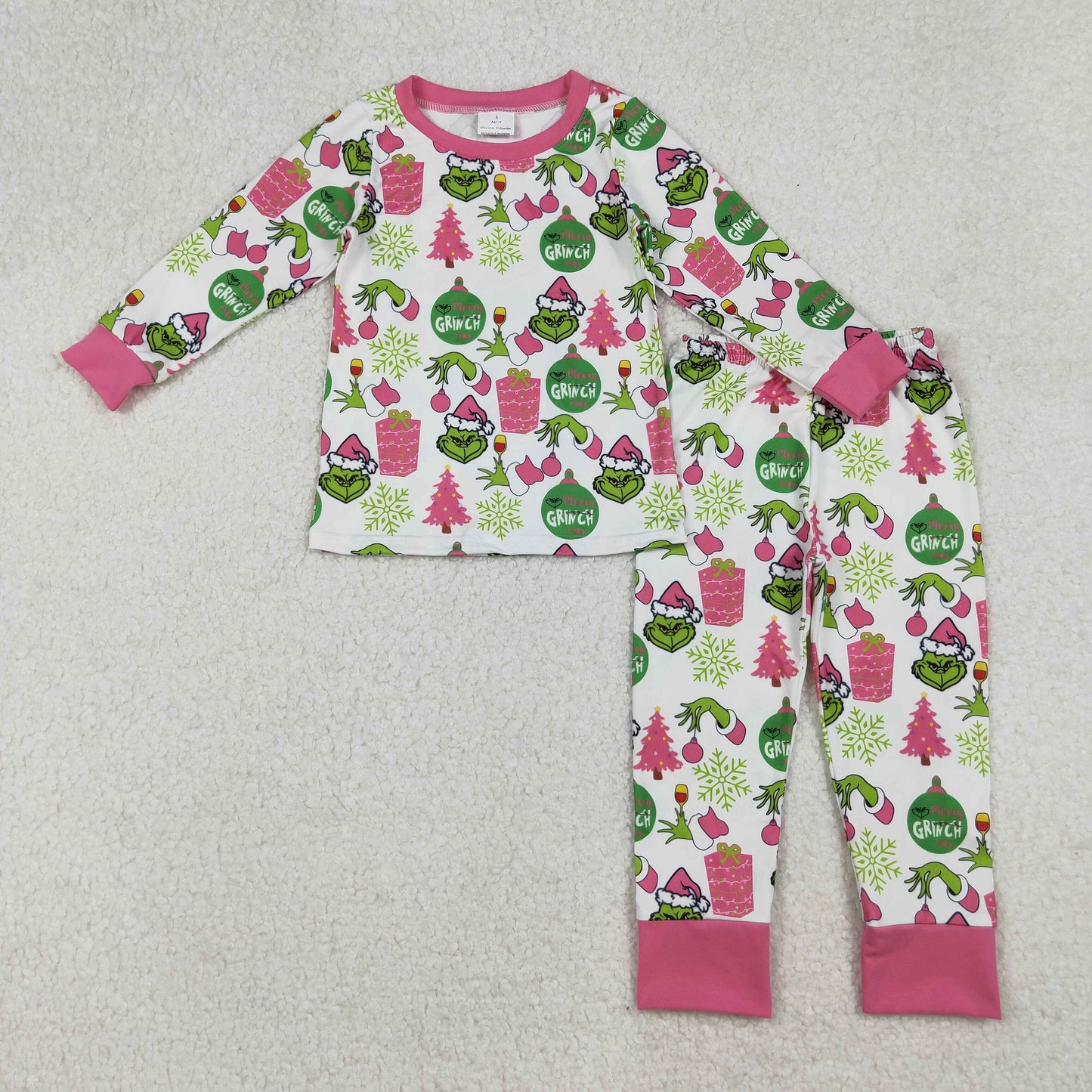 GLP2733 Baby Girls Green Face Gifts Top Pant Christmas Pajamas Set