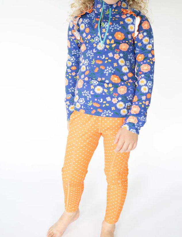 presale GLP2736 Baby Girls Blue Daisy Zipper Pullover Pockets Polka Dots Pant Yoga Set  D 821
