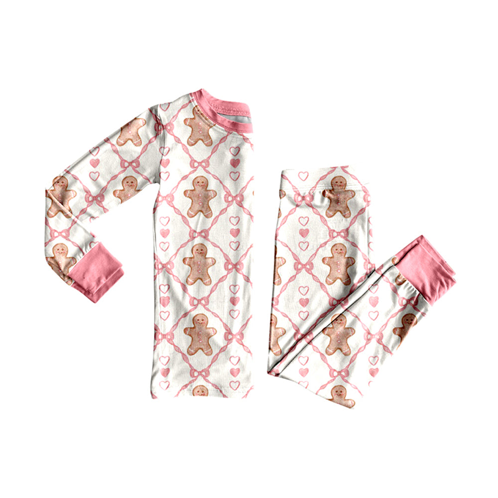 presale GLP2737   Baby Girls Pink Hearst Gingerbread Plaid Top Pant Christmas Pajamas Set D 821