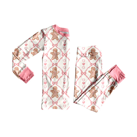 presale GLP2737   Baby Girls Pink Hearst Gingerbread Plaid Top Pant Christmas Pajamas Set D 821