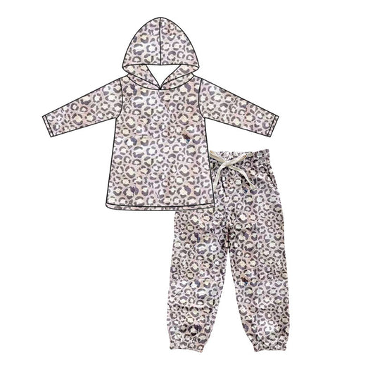 presale GLP2742  Baby Girls Gray Leopard Hoodies Pockets Pant Western Set D 829
