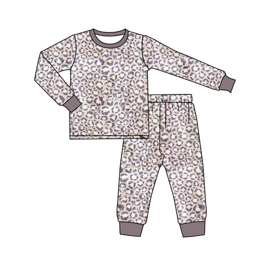 presale GLP2743 Baby Girls Gray Leopard Top Pant Western Pajamas Set  D 830