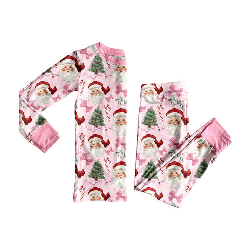 presale GLP2746  Baby Girls Pink Santa Candy Cane Top Pant Christmas Pajamas Set D 830