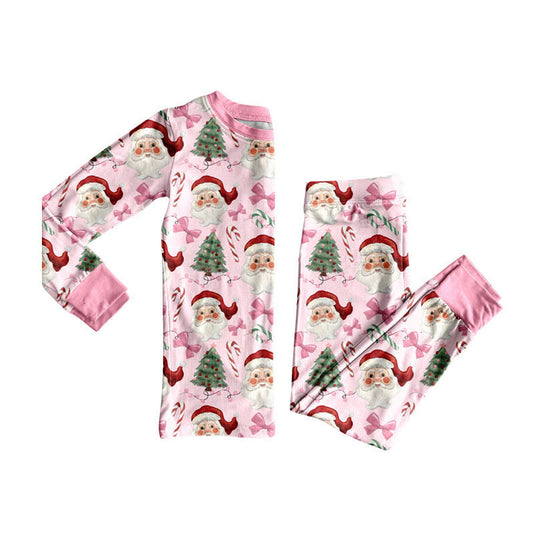 presale GLP2746  Baby Girls Pink Santa Candy Cane Top Pant Christmas Pajamas Set D 830