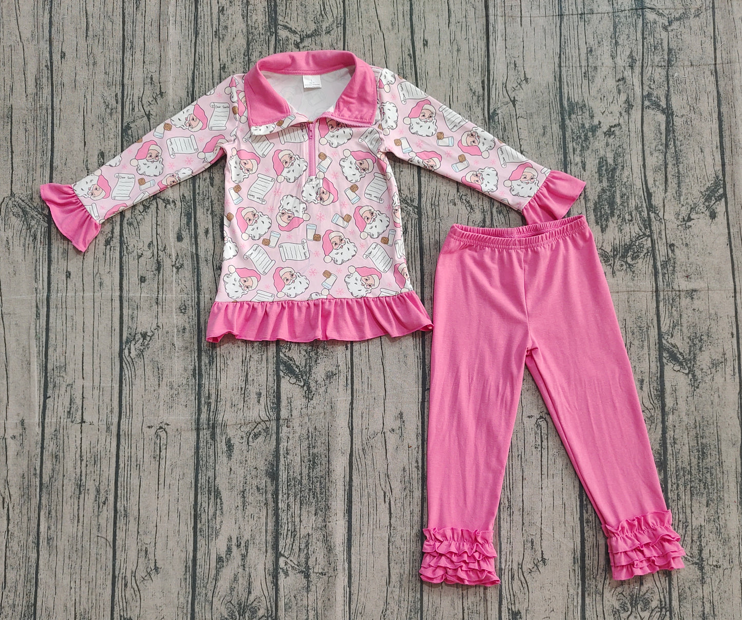 GLP2750  Baby Girls Santa Letter Milks Zipper Pullover Pockets Leggings Christmas Set D 1022