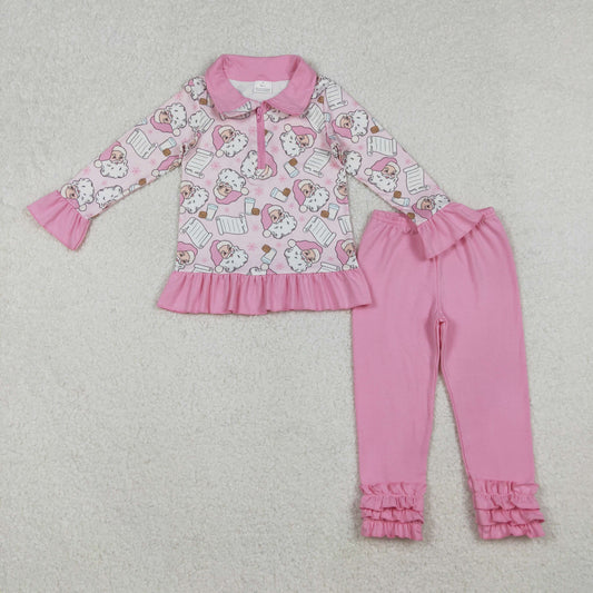 GLP2750  Baby Girls Santa Letter Milks Zipper Pullover Pockets Leggings Christmas Set