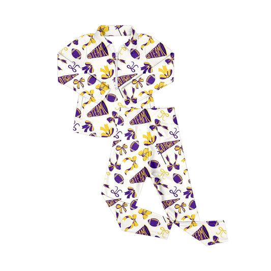 presale GLP2762 Baby Girls Purple Bows Footballs Go Teams Pockets Zip Pullovers Leggings Team Yoga Set D 903