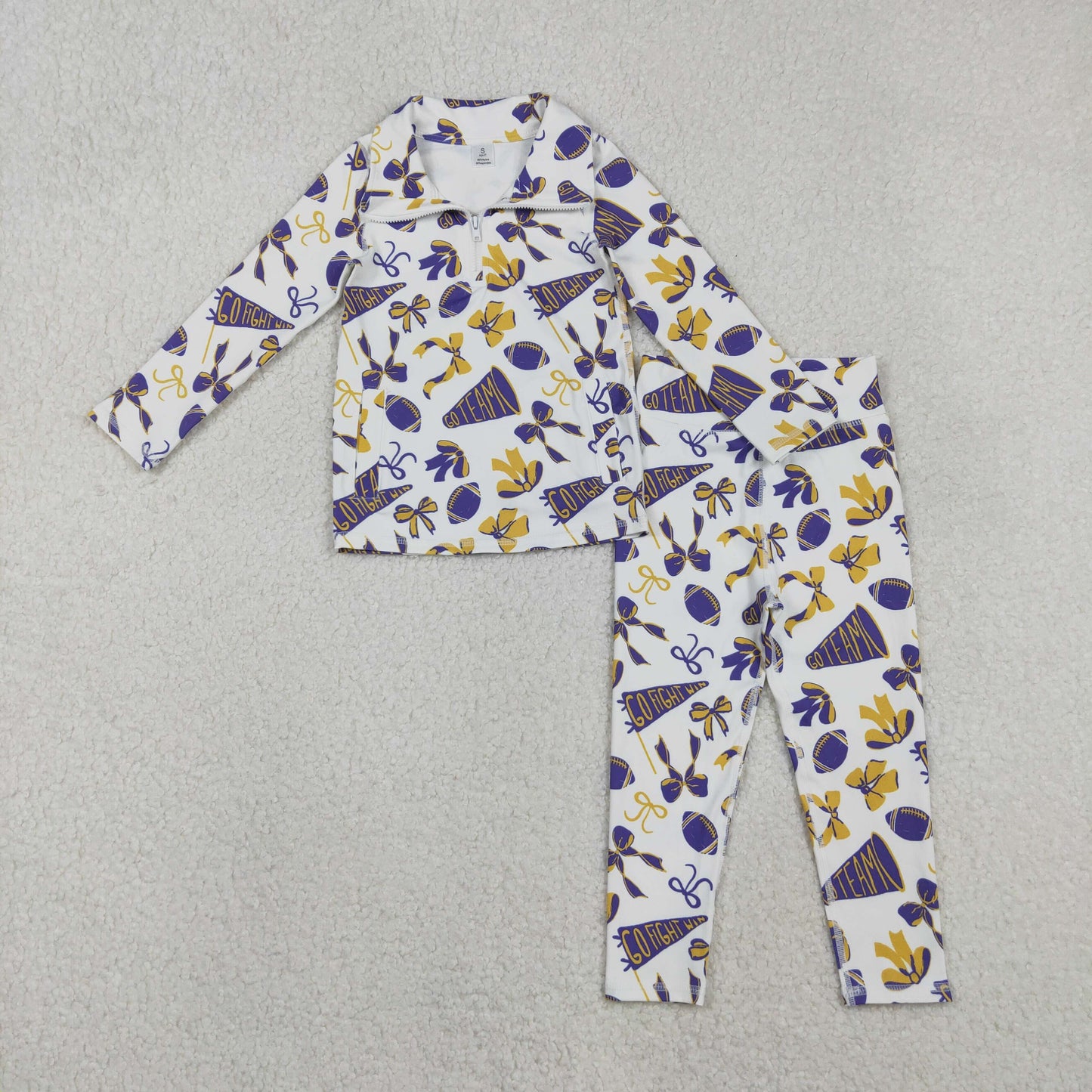 Sibling Baby Girls Bows Footballs Go Team Zipper Pullover Leggings Yoga Active Clothes Sets  D 1122