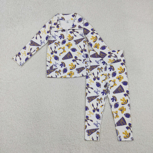 GLP2762 Baby Girls Purple Bows Footballs Go Teams Pockets Zip Pullovers Leggings D 1122