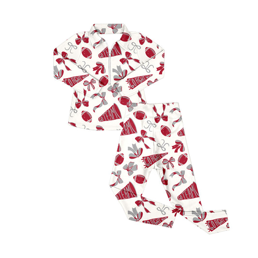 presale GLP2763 Baby Girls Red Bows Footballs Go Teams Pockets Zip Pullovers Leggings Team Yoga Set  D 903