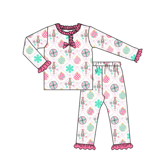 presale GLP2770 Baby Girls Soldiers Lights Plaid Button Top Pant Christmas Pajamas Set D 903