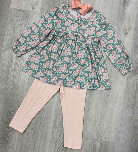 presale GLP2776 Baby Girls Peach Flowers Tunic Leggings Pant Fall Clothes Set  D 905