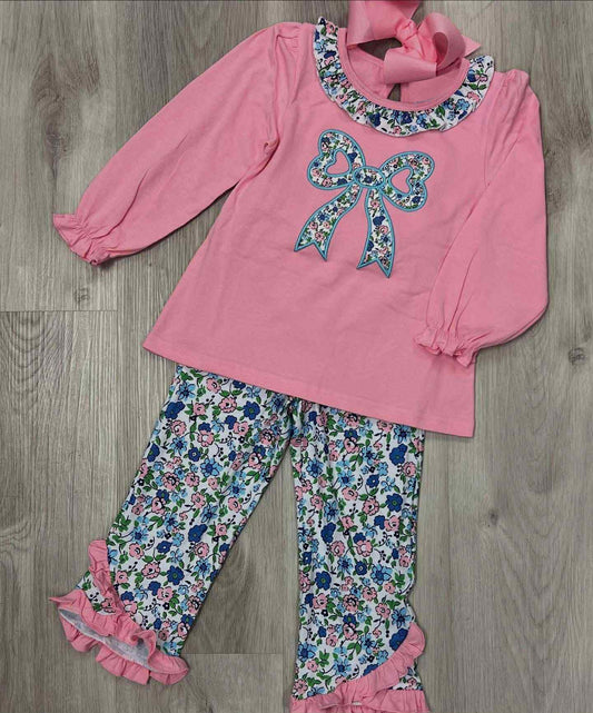 presale GLP2777 Baby Girls Floral Bow Tunic Ruffle Pant Fall Clothes Set  D 905