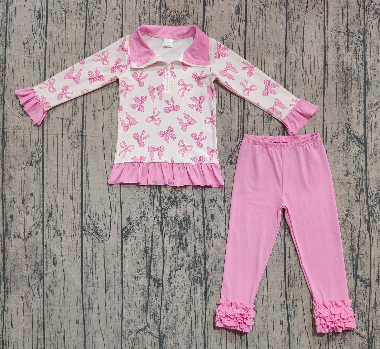 GLP2778 Baby Girls Pink Bows Zipper Pullover Ruffle Legging Pant Fall Clothes Set  D 905