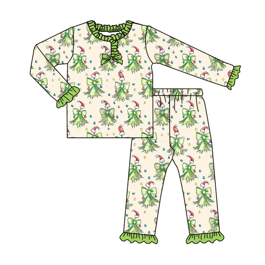 presale GLP2783 Baby Girls Bows Lights Button Top Ruffle Pant Christmas Pajamas Set D 905