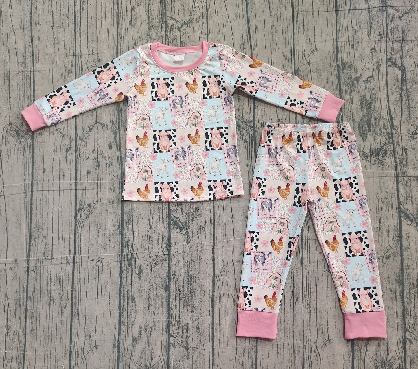 presale GLP2805 Baby Girls Pigs Chicks Top Pants Farm Pajamas Sets  D 1204