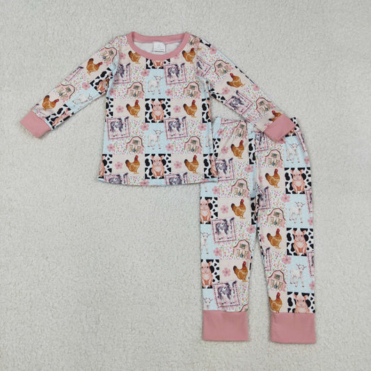 Baby Girls Farm Pajamas Set with Pigs And Chicks Design Top And Pants Sleepwear for Infants