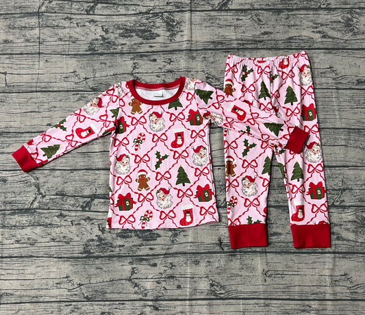 presale GLP2807  Baby Girls Red Bows Santa Gifts Plaid Top Pant Christmas Pajamas Sets D 918