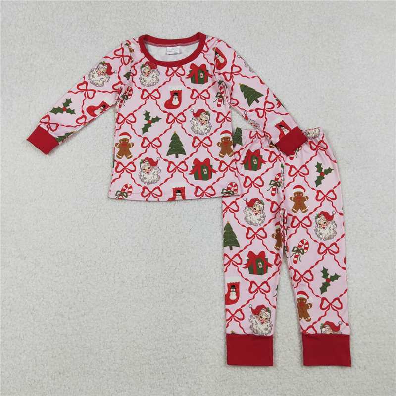 Family Sibling Baby Kids Christmas Red Bows Santa Trees Checked Clothes Sets Rompers Blanket   D 1208