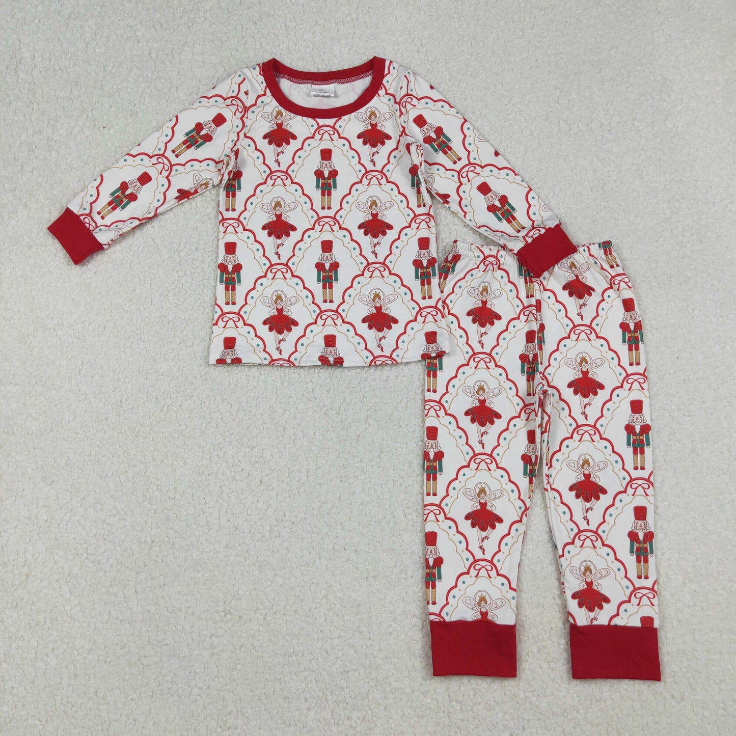GLP2808 Baby Girls Red Bows Soldiers Plaid Top Pant Christmas Pajamas Sets