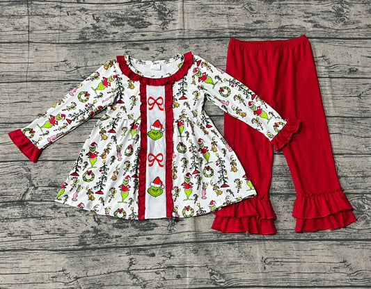 presale GLP2812 Baby Girls Red Bows Soldiers Plaid Top Pant Christmas Pajamas Sets   D 918
