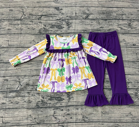 presale GLP2822  Baby Girls Mardi Gras Bows Tunic Ruffle Pants Clothes Sets  D 909