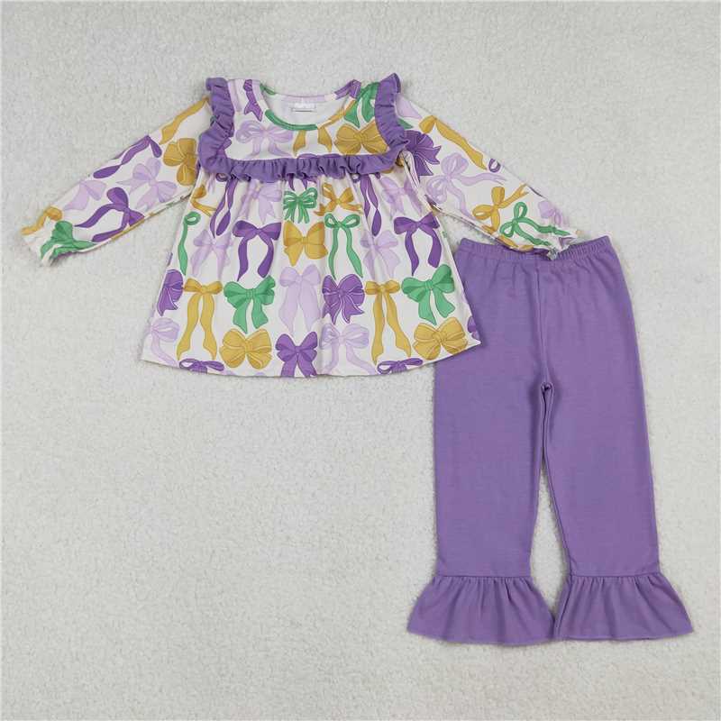 Sibling Baby Girls Mardigras Bows Ruffle Pants Clothes Set Jumpsuits Knee Length Dress Rompers  D 1210