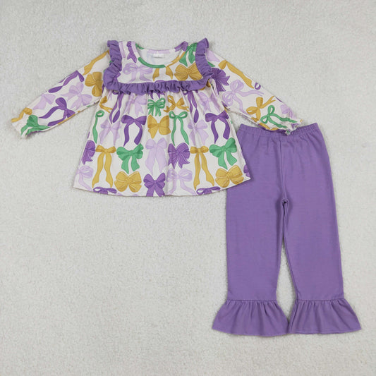 GLP2822  Baby Girls Mardi Gras Bows Tunic Ruffle Pants Clothes Sets  D 909