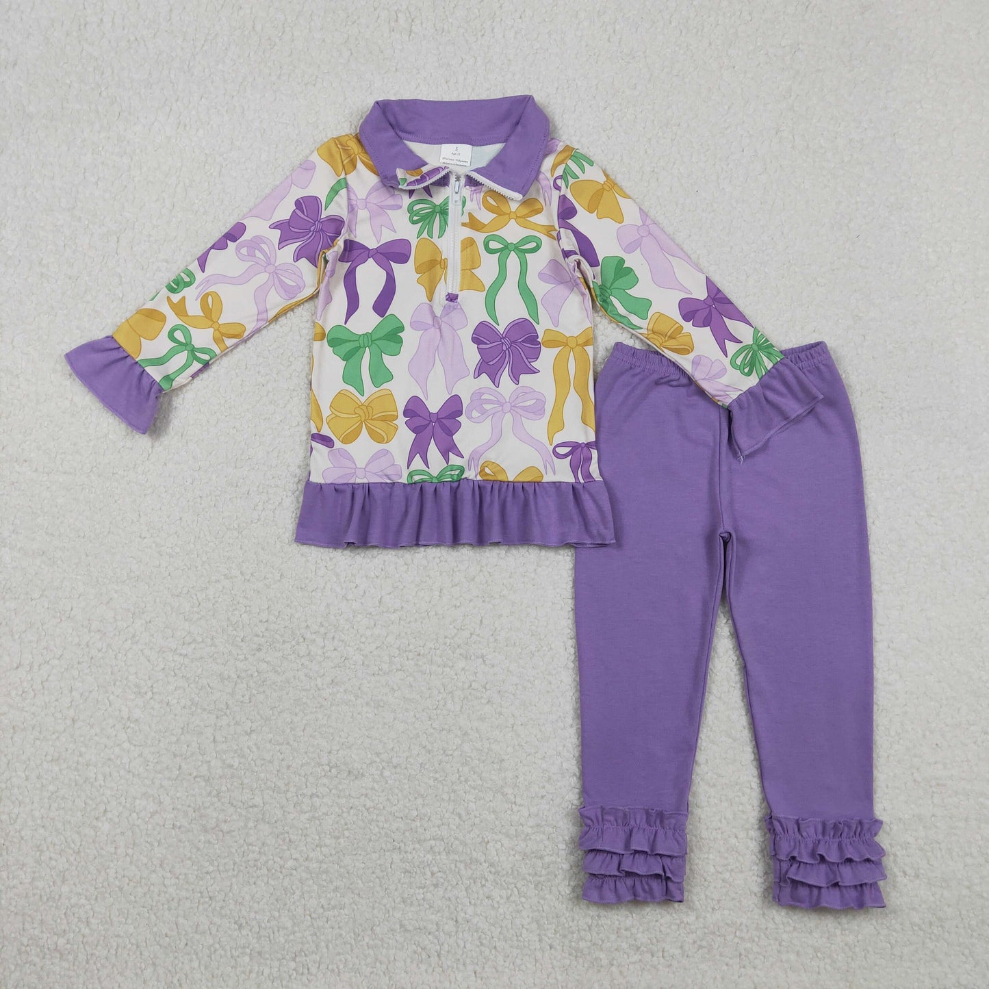 Sibling Baby Girls Mardigras Bows Ruffle Pants Clothes Set Jumpsuits Knee Length Dress Rompers  D 1210