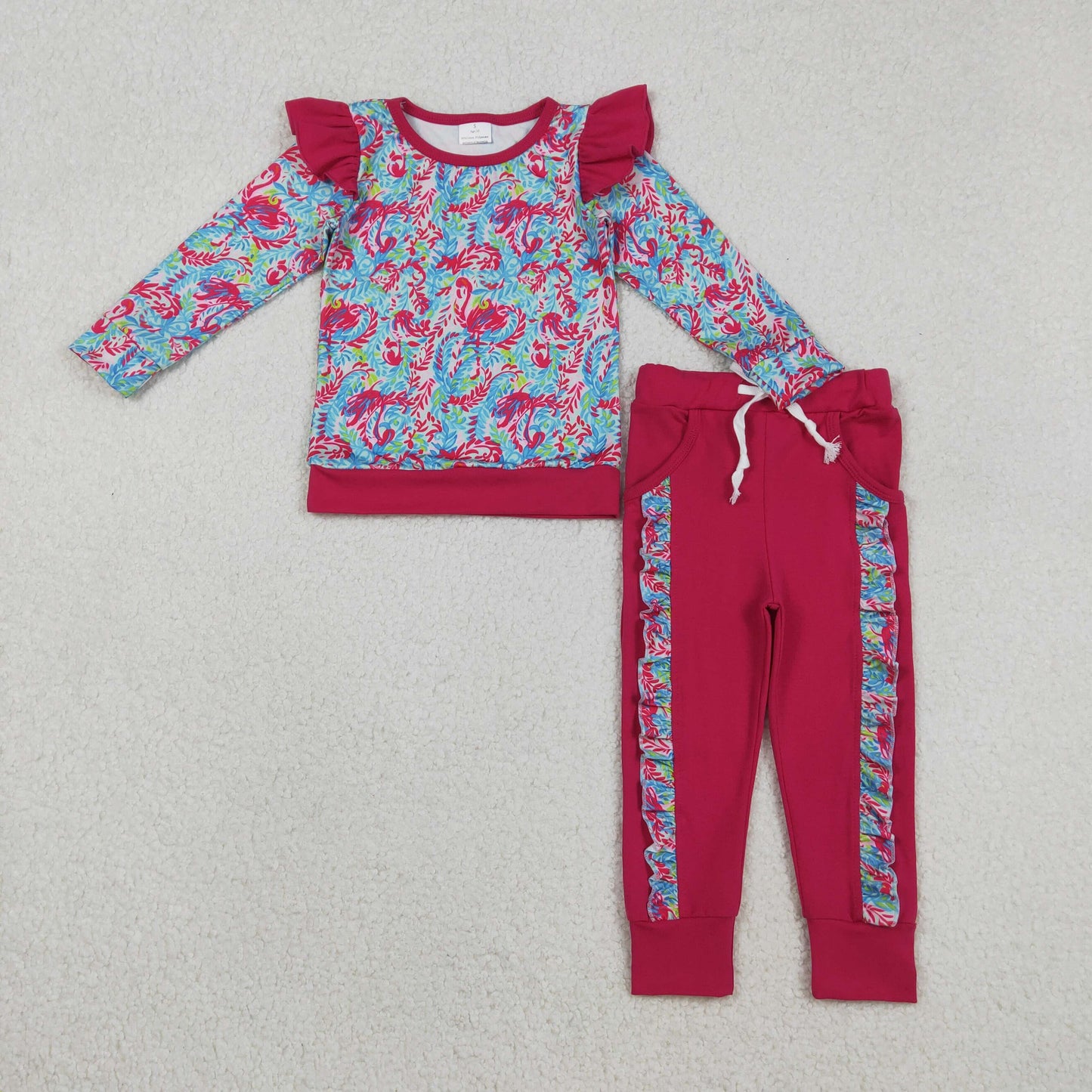Sibling Watercolor Floral Top with Pockets And Ruffle Jogger Pants Clothing Set for Baby Girls Cute Outfit Set