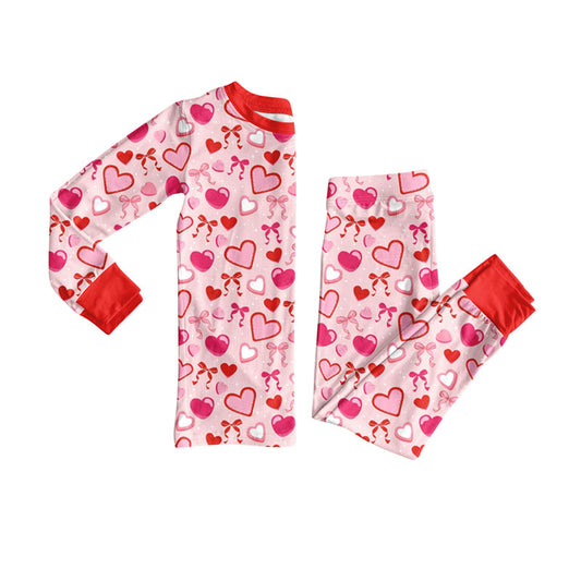 presale GLP2841 Baby Girls Red Hearts Bows Top Pants Valentine Pajamas Sets D 911