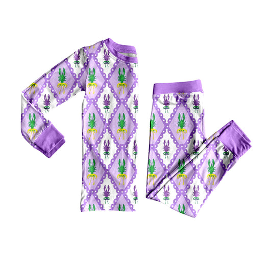 presale GLP2845 Baby Girls Mardi Gras Crayfishes Checked Top Pants Pajamas Sets D 913