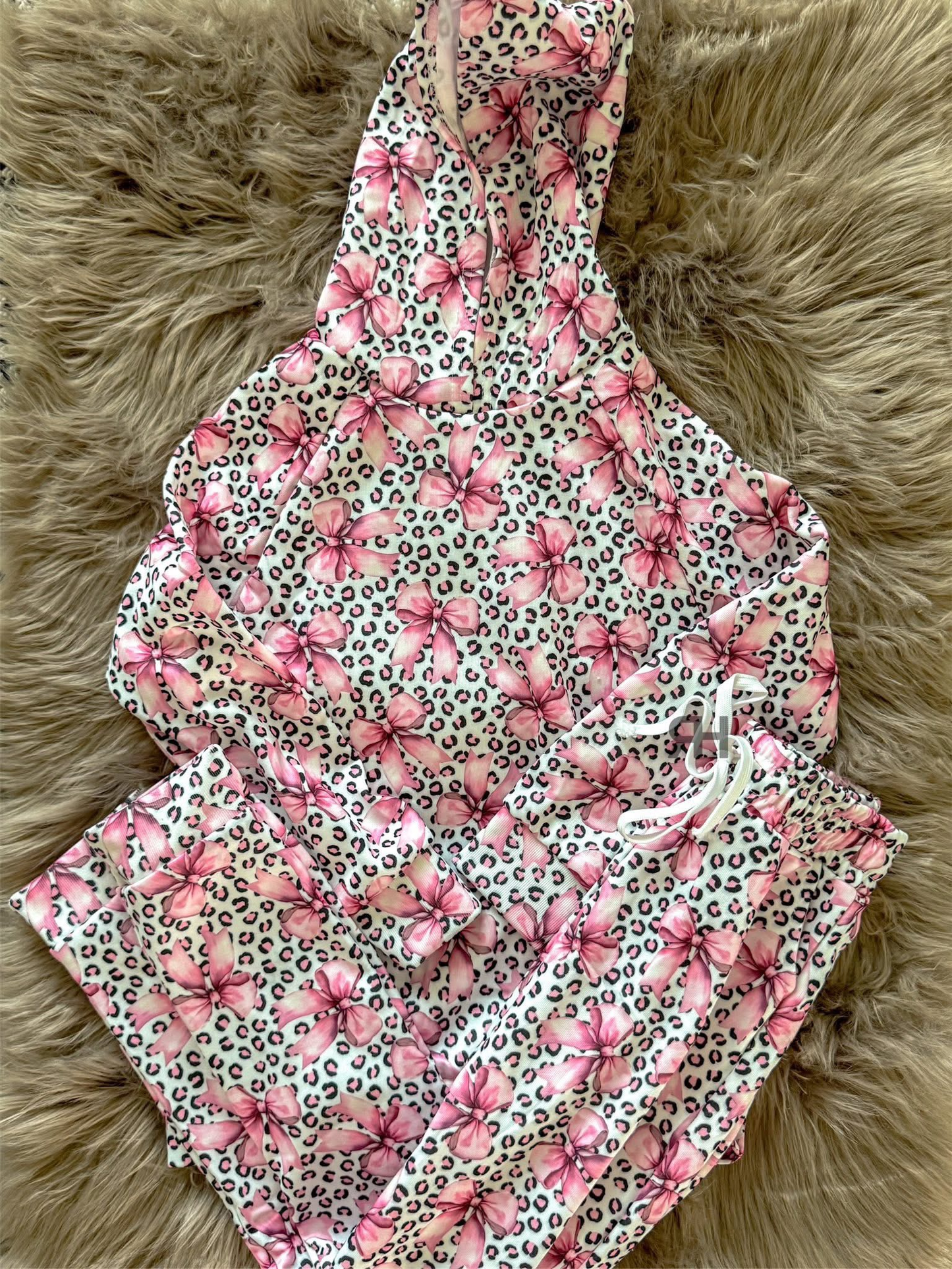 presale GLP2854 Baby Girls Pink Bows Leopard Hoodies Pockets Pants Clothes Sets  D 913