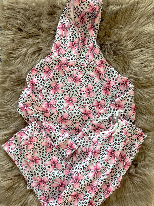 presale GLP2854 Baby Girls Pink Bows Leopard Hoodies Pockets Pants Clothes Sets  D 913