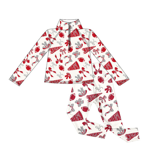 presale GLP2860 Baby Girls Red Bows Footballs Go Teams Pockets Zip Pullovers Leggings Te D 913