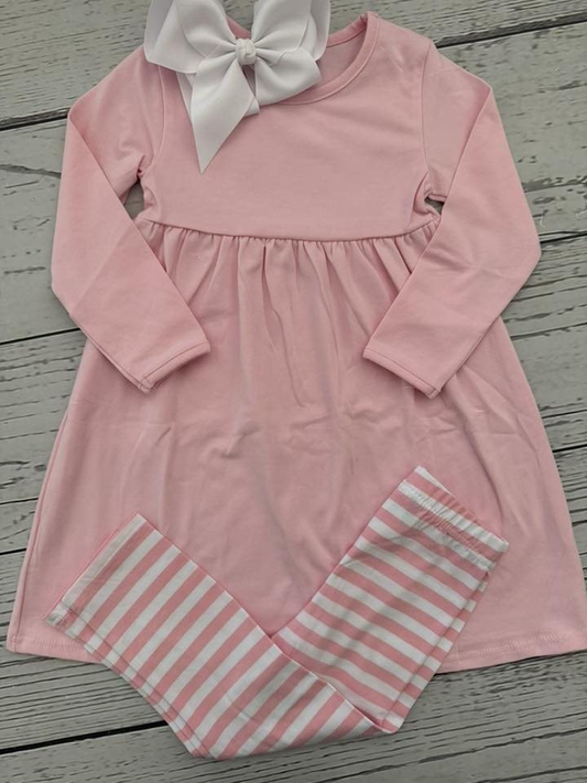 presale GLP2861 Baby Girls Pink Long Sleeve Tunic Stripe Leggings Clothes Sets   D 913