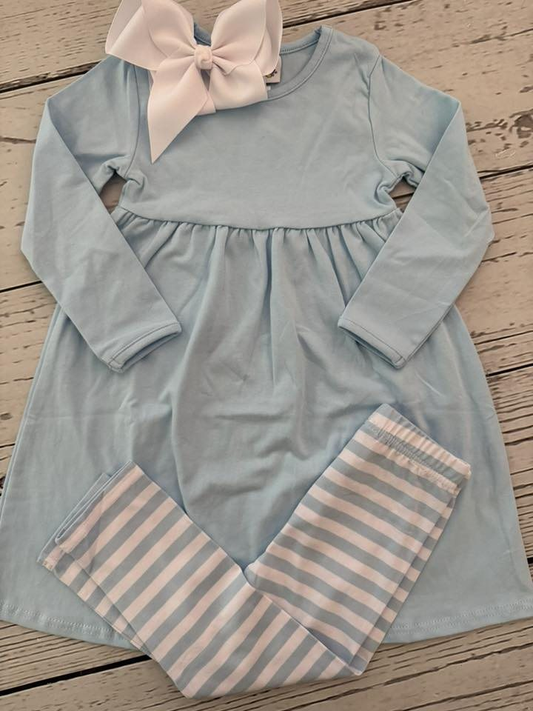 presale GLP2862 Baby Girls Aqua Long Sleeve Tunic Stripe Leggings Clothes Sets  D 913