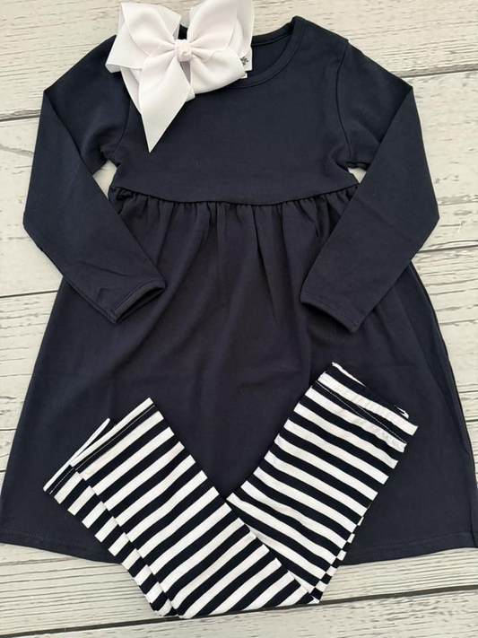 presale GLP2866 Baby Girls Navy Long Sleeve Tunic Stripe Leggings Clothes Sets  D 913