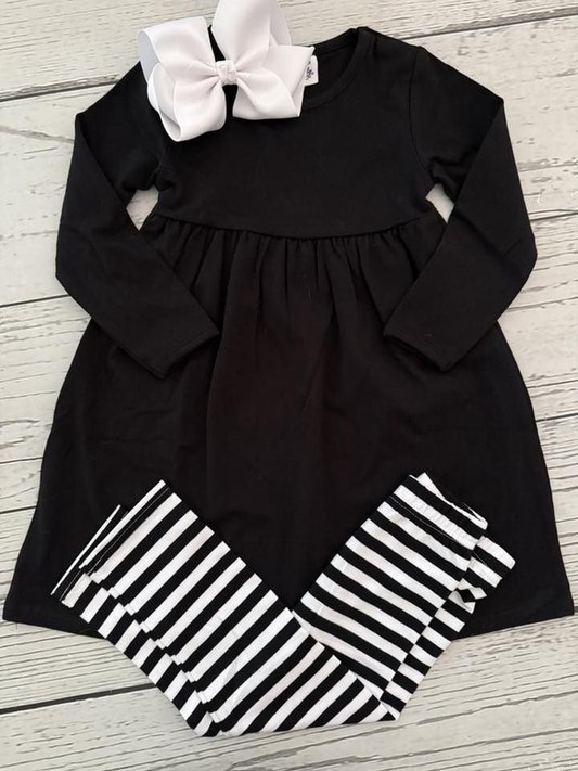 presale GLP2867 Baby Girls Black Long Sleeve Tunic Stripe Leggings Clothes Sets  D 913