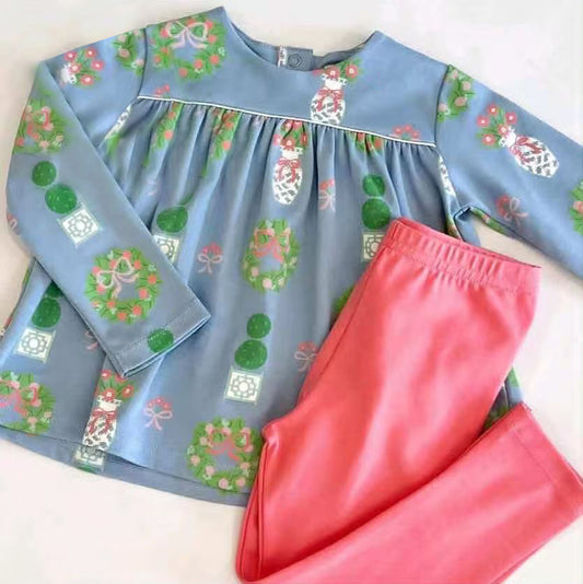 presale GLP2868 Baby Girls Long Sleeve Bows Flowers Tunic Leggings Clothes Sets  D 913