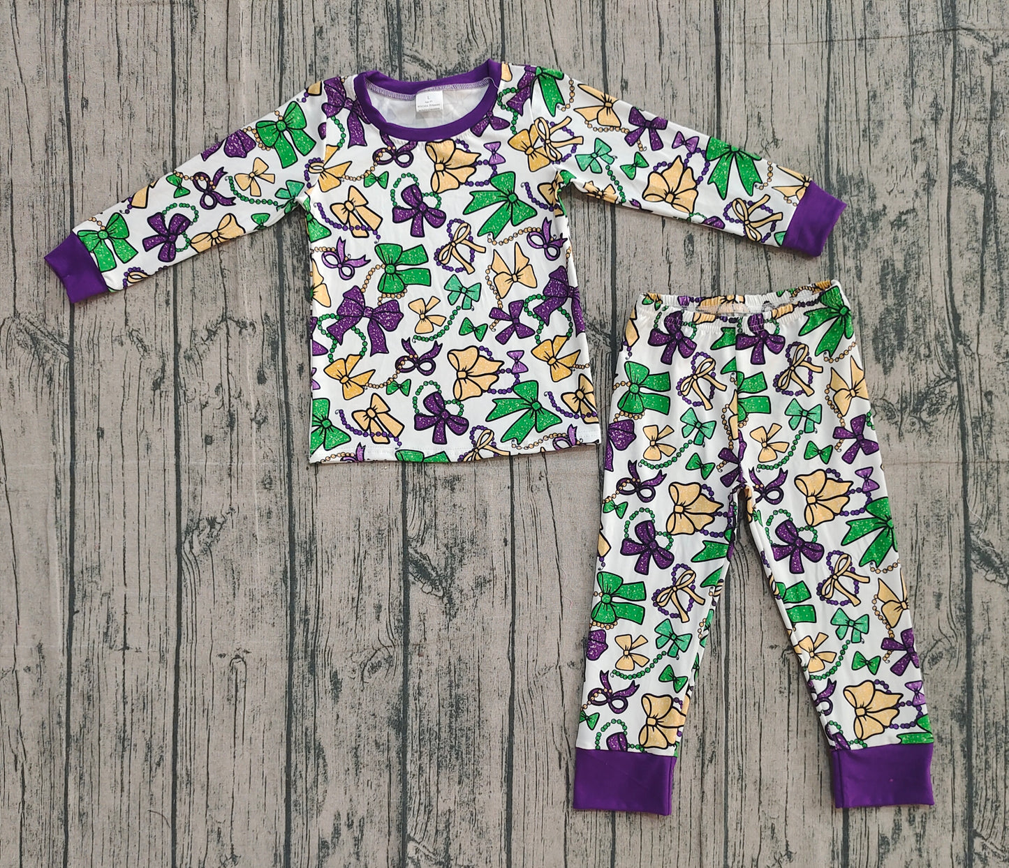 GLP2872 Baby Girls Mardigras Bows Masks Top Pants Pajamas Sets  D 915